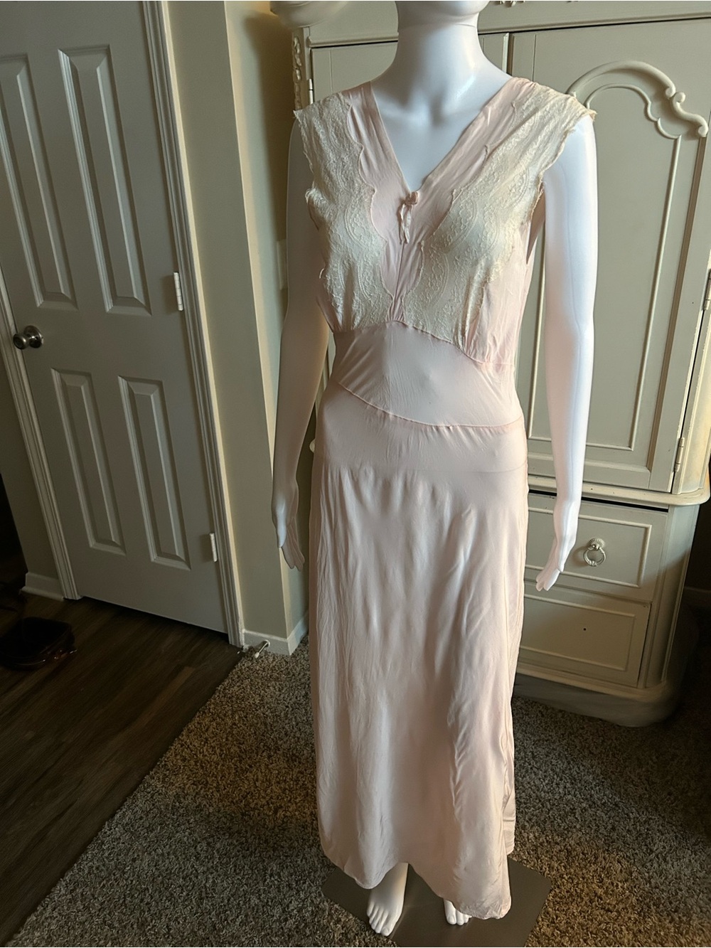 1930/1940s Vintage Lace Trim Slip Dress - Pale Pink